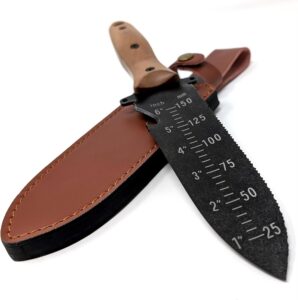 Deluxe XL Hori Hori Garden Knife with Thick Leather Sheath and Black Stainless Steel Blade